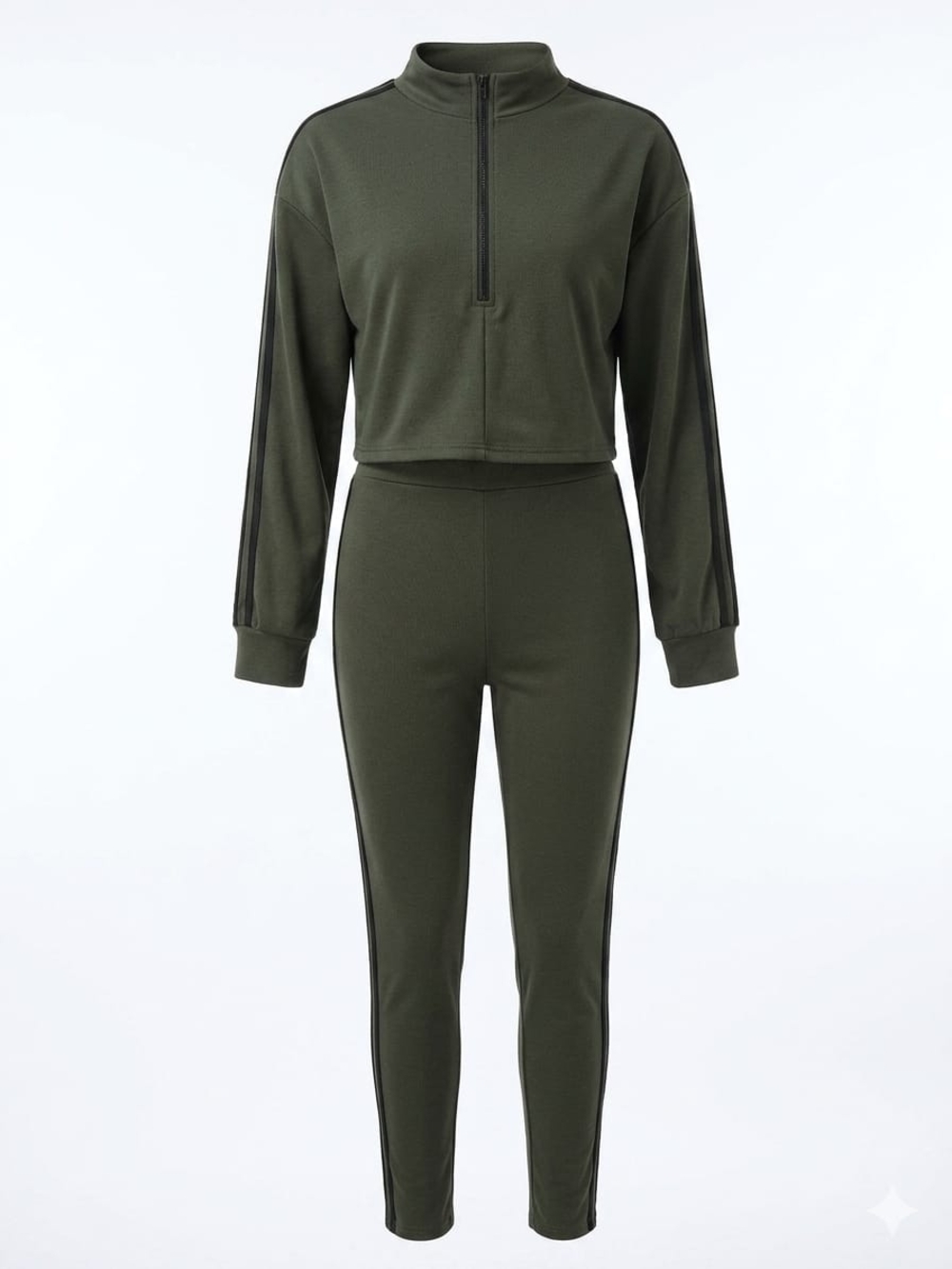 Fashion Nova Olive Green Ponte Track Pants with Black Side Stripes
